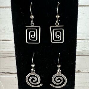 Silver Spiral Drop Earrings Set - Square and Round Designs